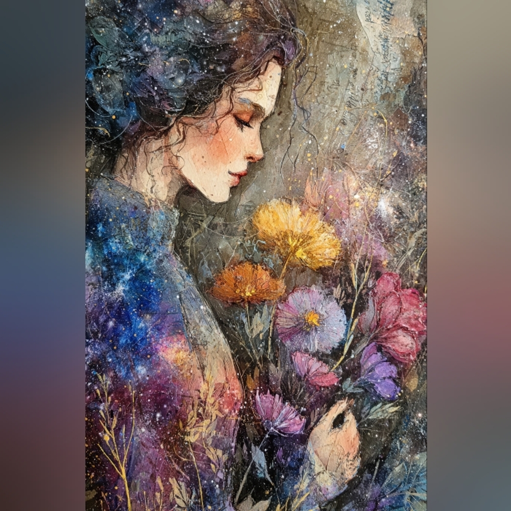 Beautiful Woman Print With Flowers